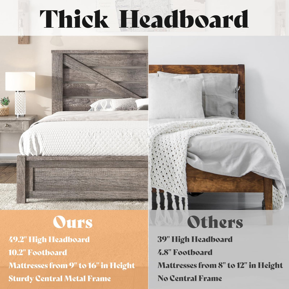 Gray Full Size Bed Frame with Barn Door Headboard L436