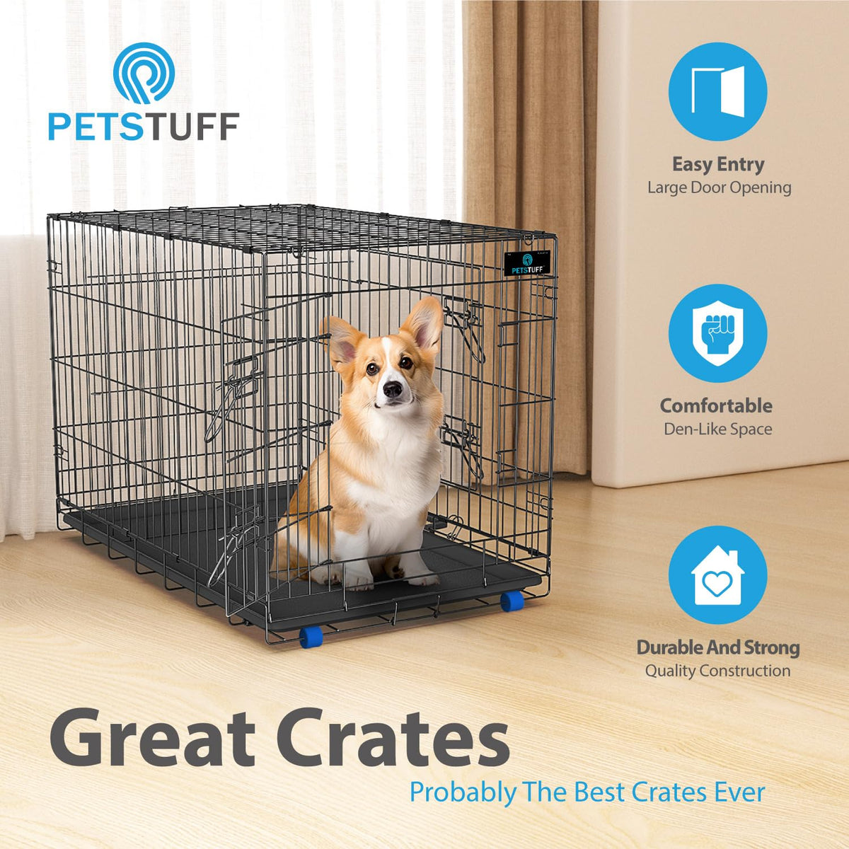 36” Large Heavy-Duty Foldable Dog Crate with Divider Panel B59312