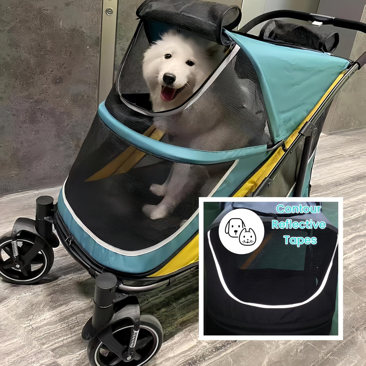 4 Wheel Foldable Dog Stroller with Mesh & Sunroof S2178