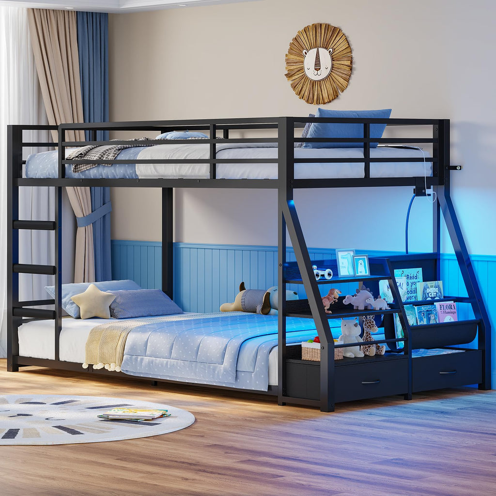 Black Bunk Bed with Bookshelves and Storage Drawers Z135