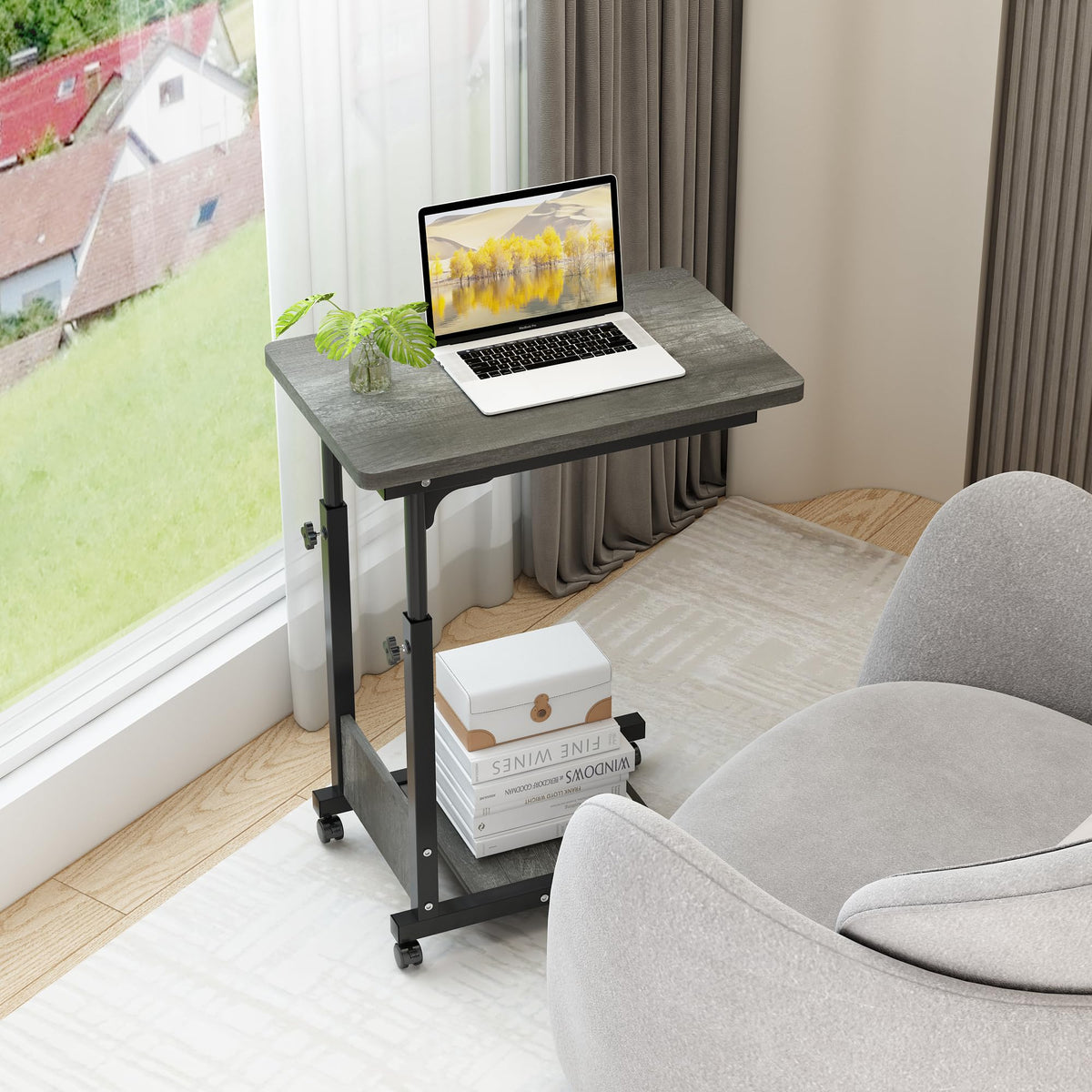 Adjustable Height C Table with Wheels and Storage V946347