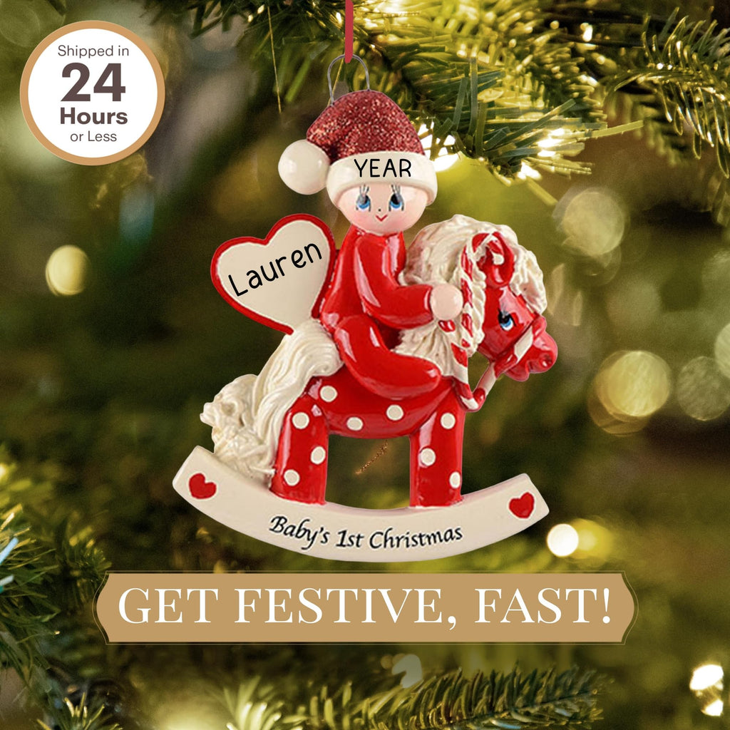 Baby's First Christmas Ornament 2026 Red Horse W471