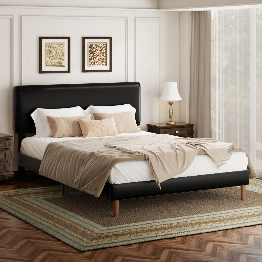 Black Full Size Upholstered Platform Bed Frame with Adjustable Headboard N825