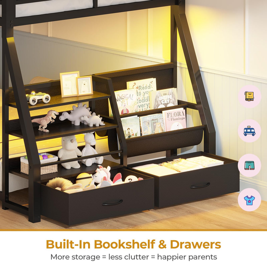 Black Bunk Bed with Bookshelves and Storage Drawers Z135