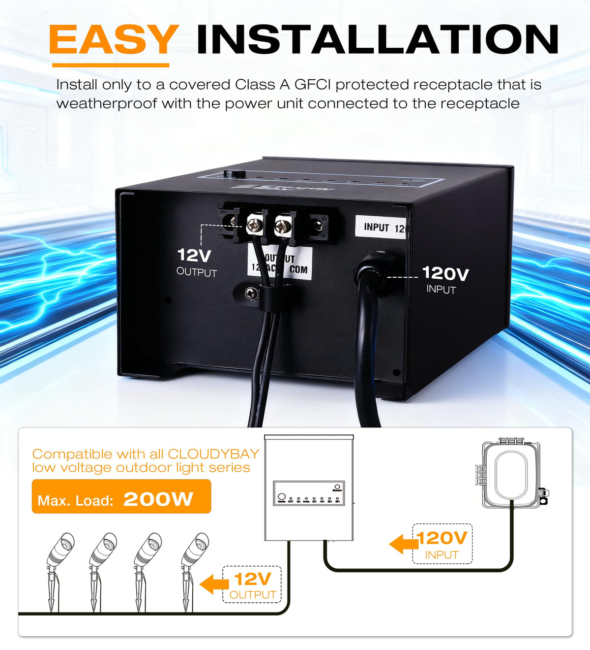 200W Low Voltage Outdoor Transformer with Photocell Light Sensor and Timer K805117