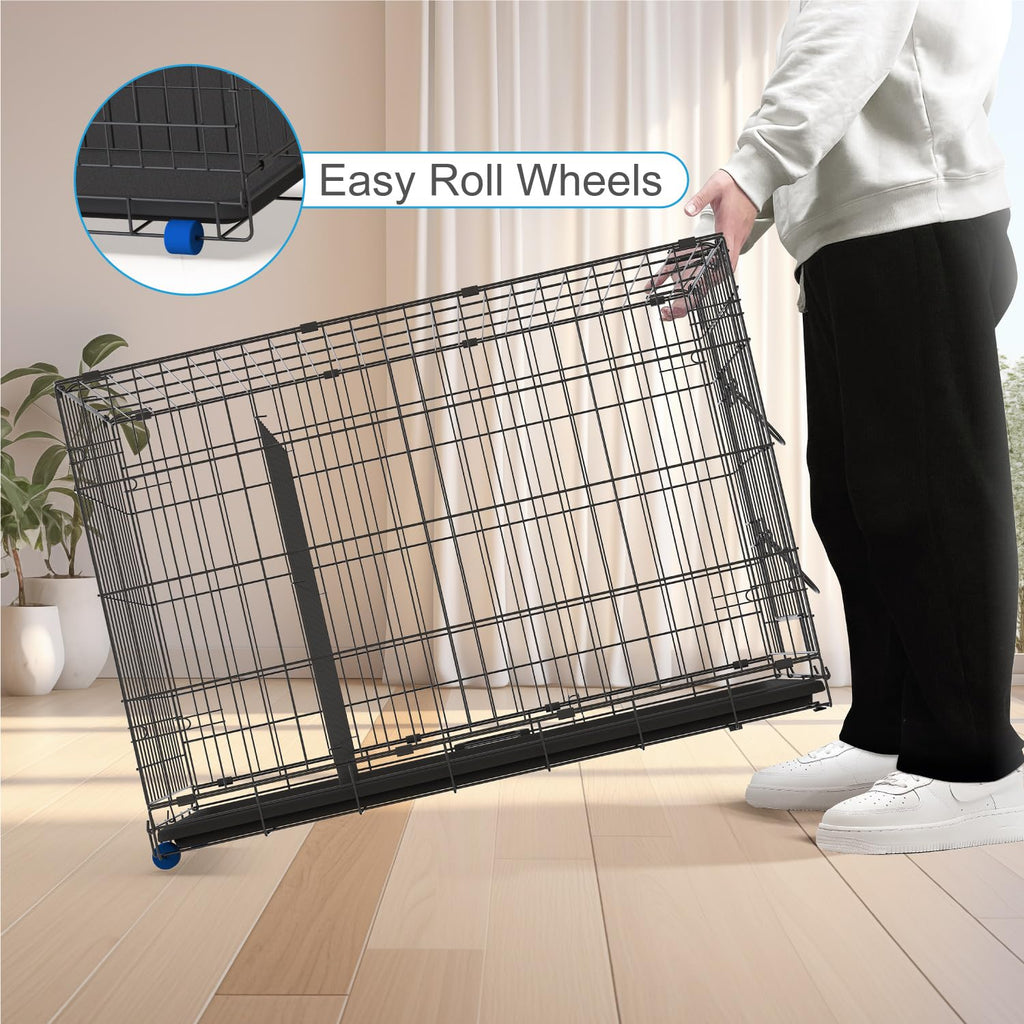 36” Large Heavy-Duty Foldable Dog Crate with Divider Panel B59312