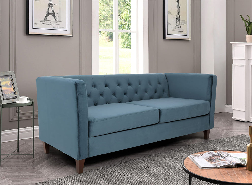 Prussian Blue Velvet Three Seater Sofa W179518