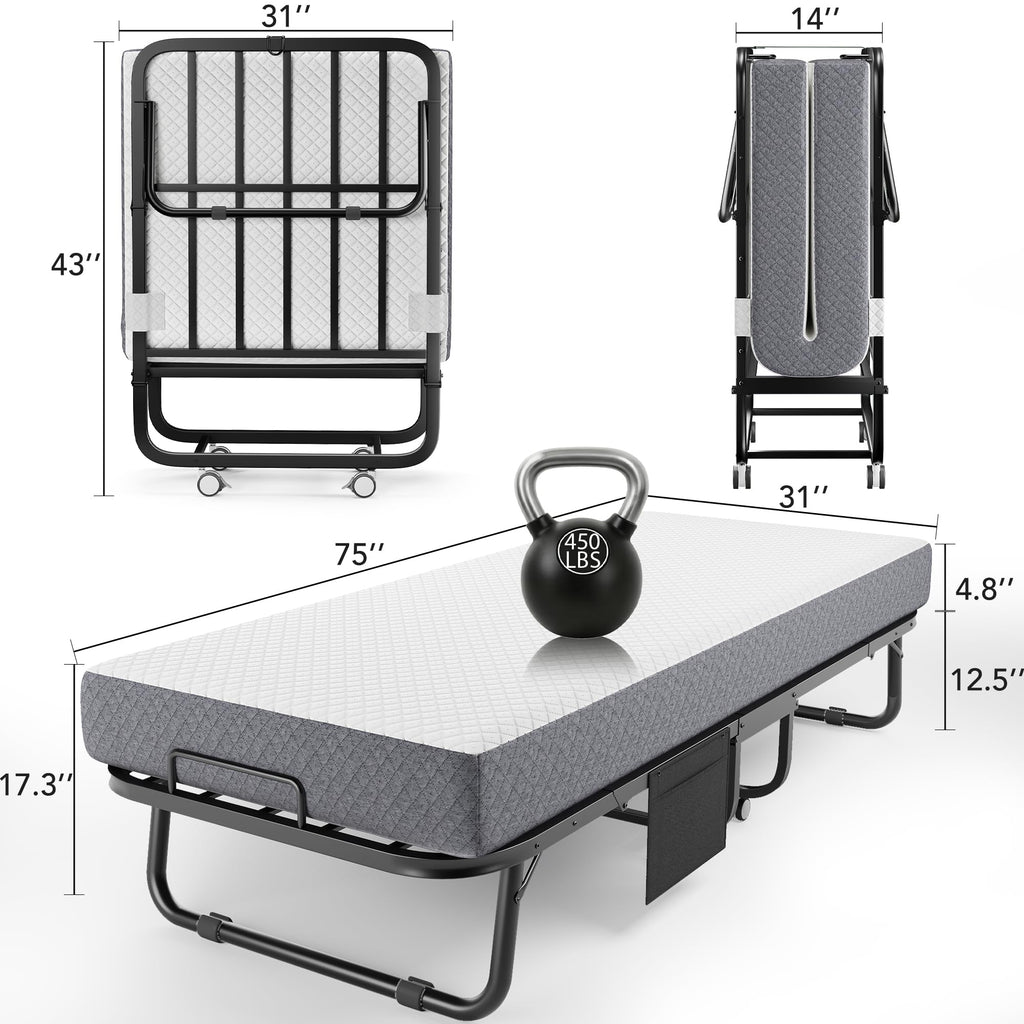 Folding Bed with Movable Wheels 75" x 31" V45108