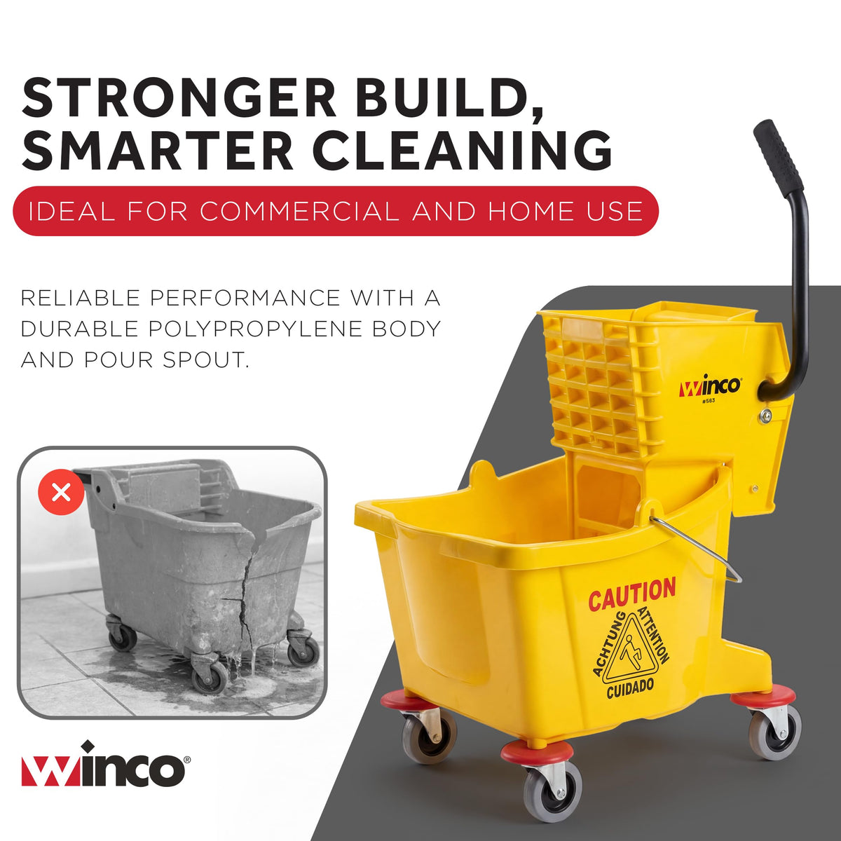 26 qt Yellow Plastic Mop Bucket on Wheels P64323