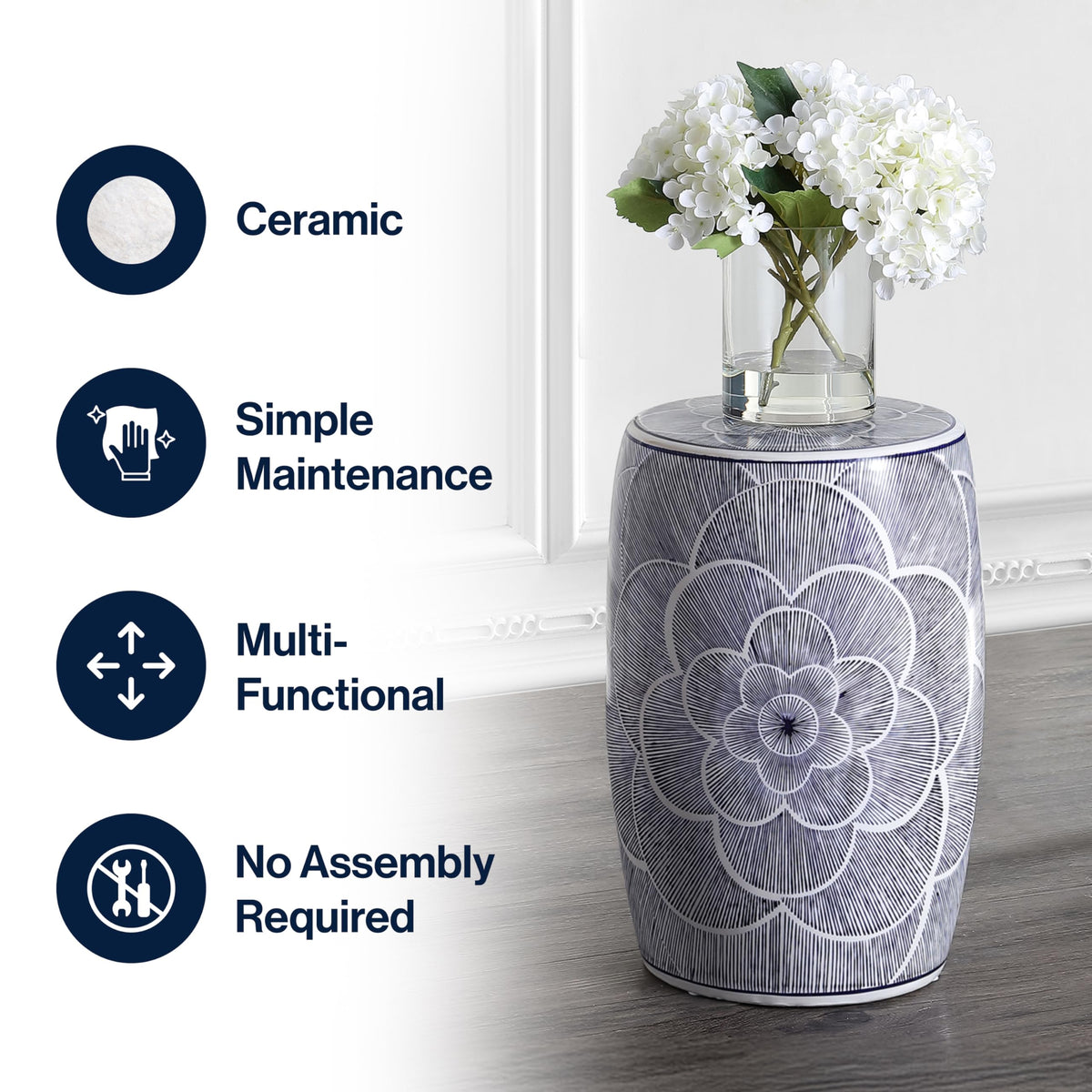 Ceramic Drum Garden Stool Side Table Q60681