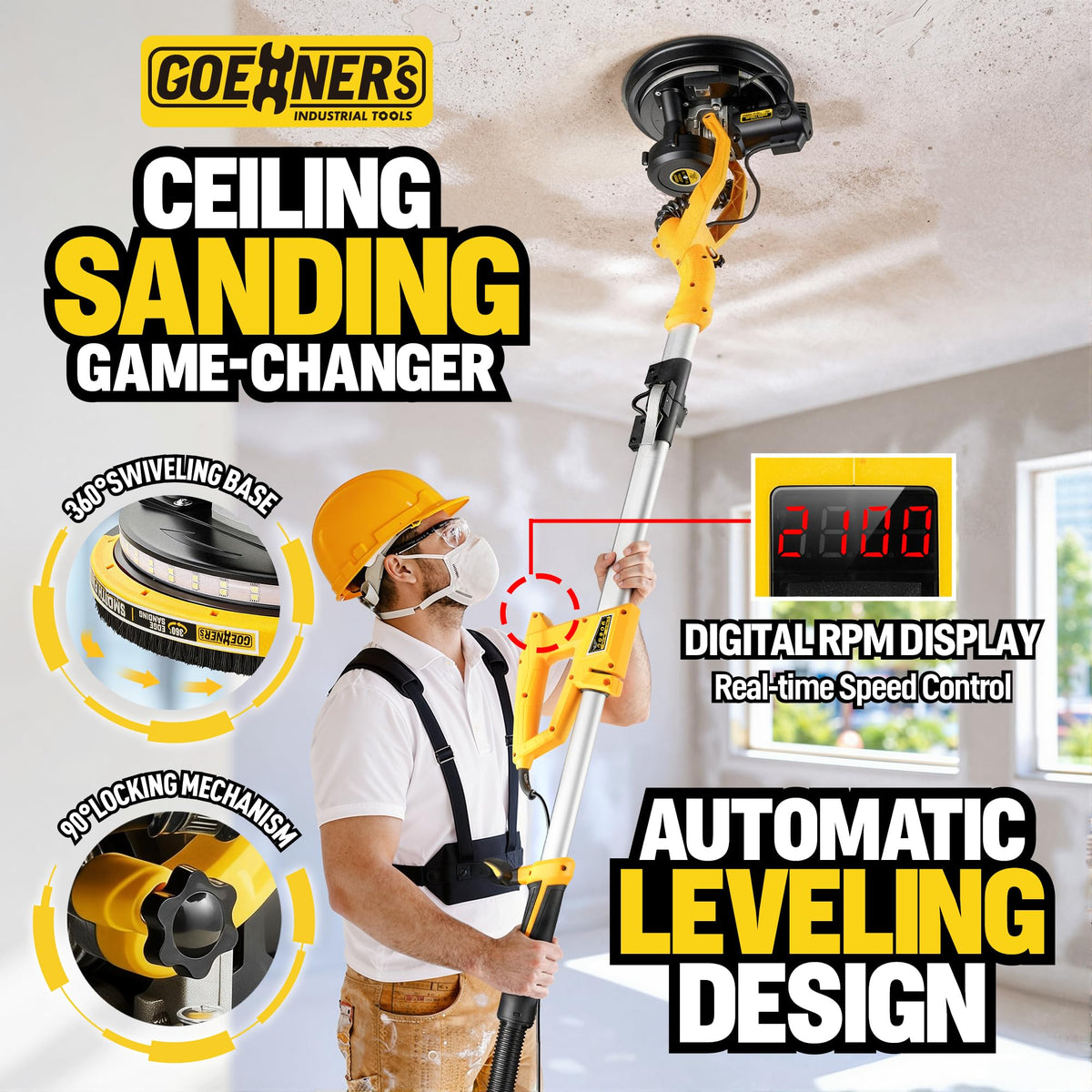 950W Electric Drywall Sander with Vacuum Dust Collector K236