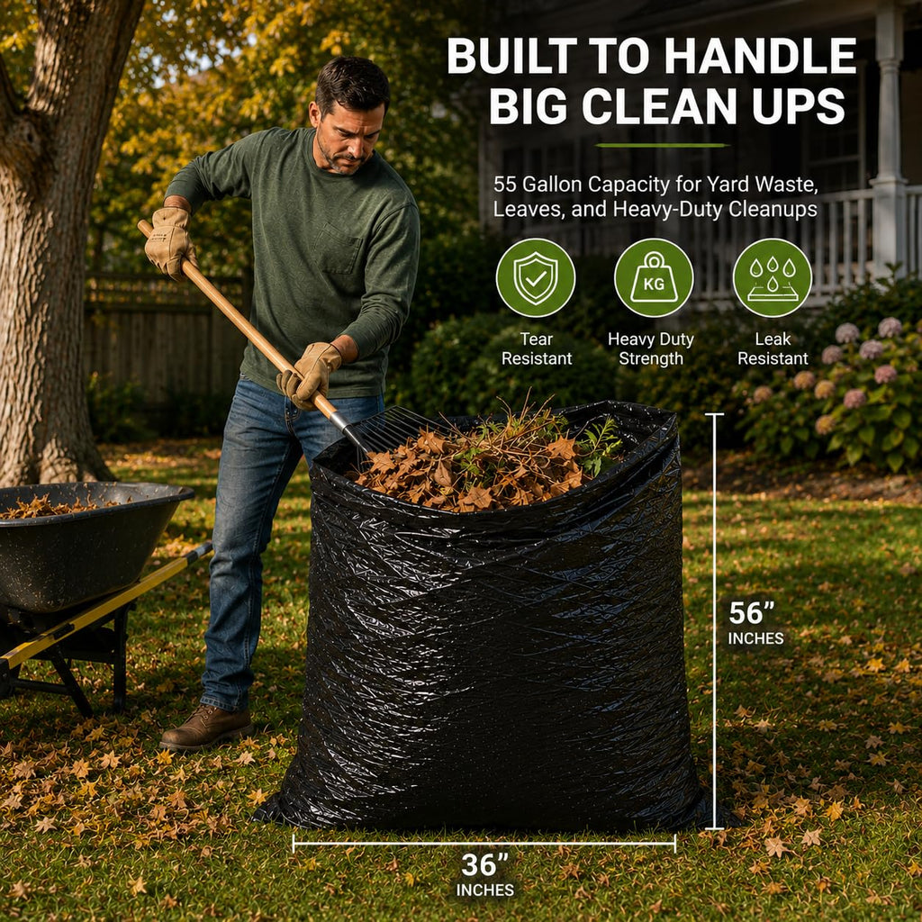 55 Gallon 2 Mil Black Heavy Duty Trash Bags, 20 Count C1645