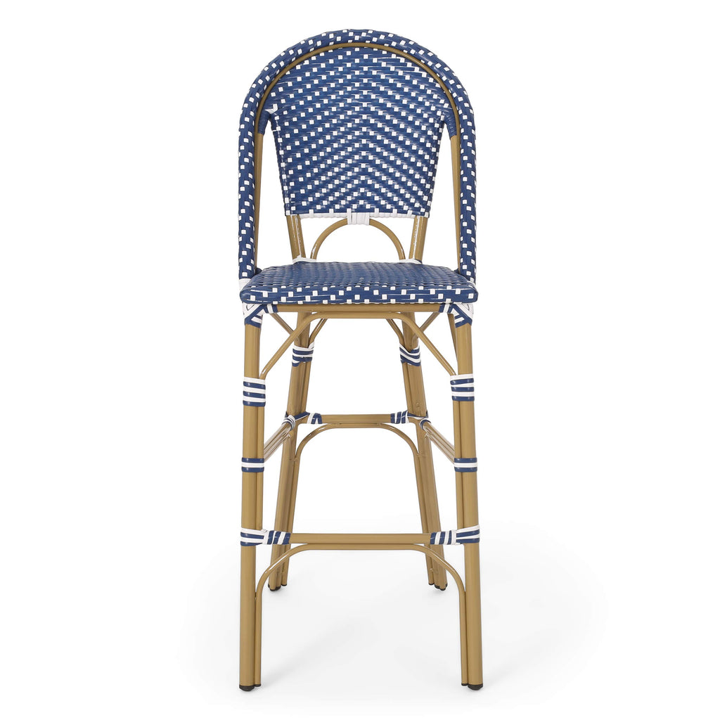 29.5" Outdoor PE Rattan Bar Stool, Dark Teal and White, Set of 2 F38644