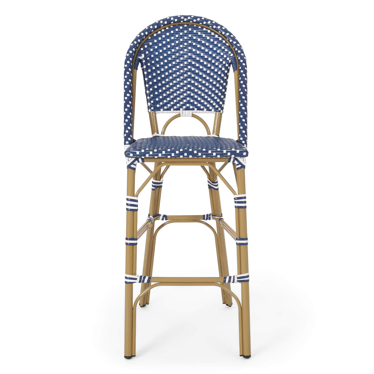 29.5" Outdoor PE Rattan Bar Stool, Dark Teal and White, Set of 2 F38644