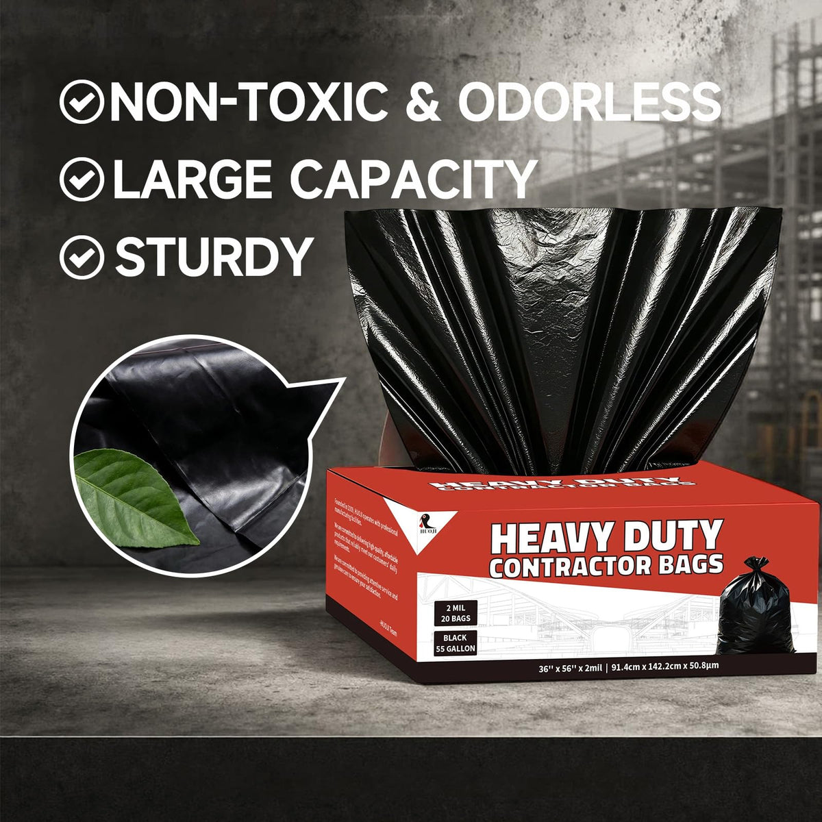 55 Gallon 2 Mil Black Heavy Duty Trash Bags, 20 Count C1645