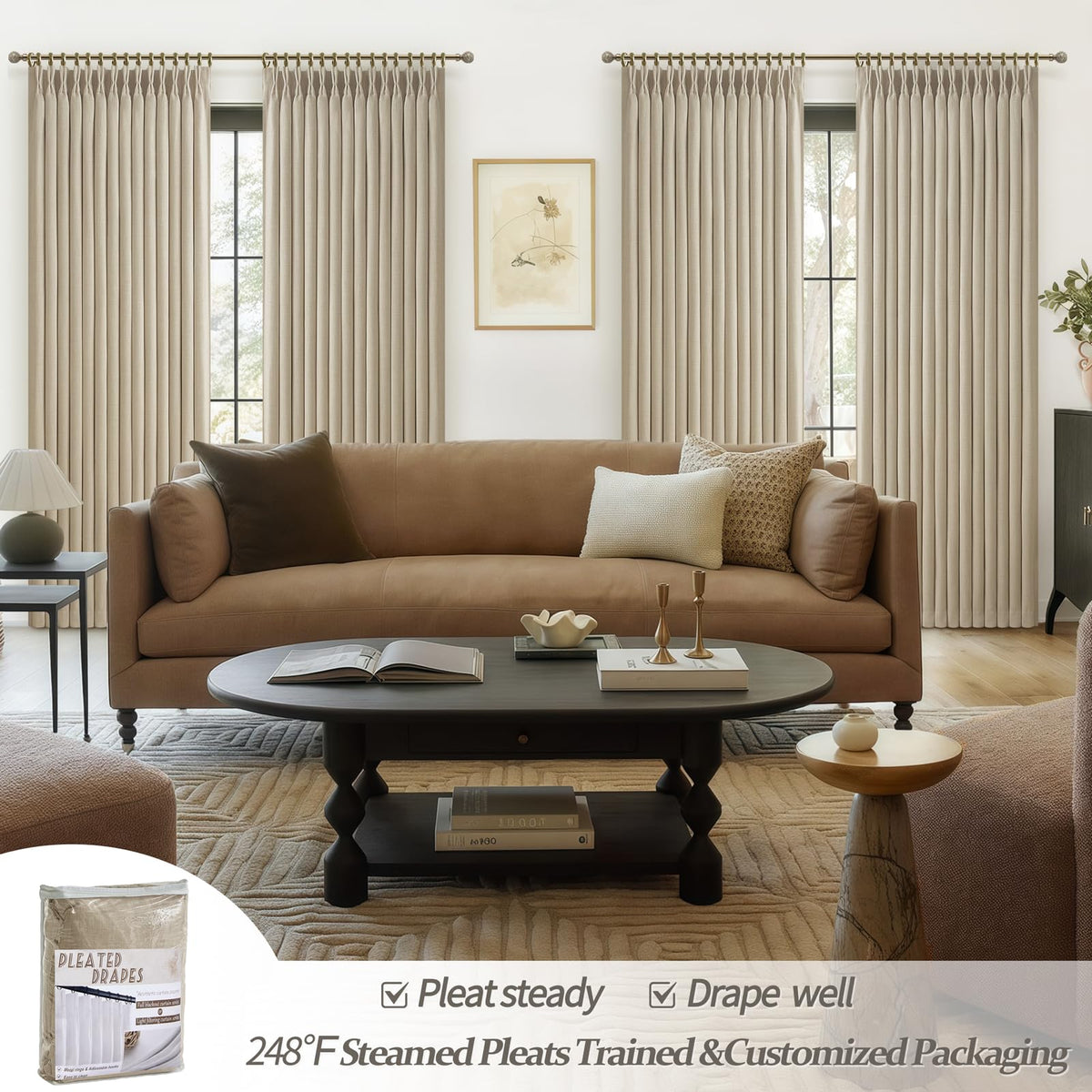 86 Inch Blackout Linen Blend Insulated Curtain 2 Panels Set W5444