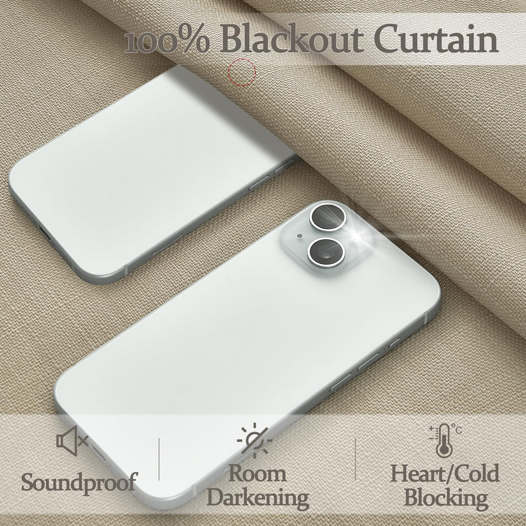 86 Inch Blackout Linen Blend Insulated Curtain 2 Panels Set W5444
