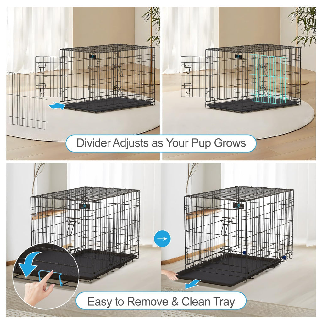 36” Large Heavy-Duty Foldable Dog Crate with Divider Panel B59312