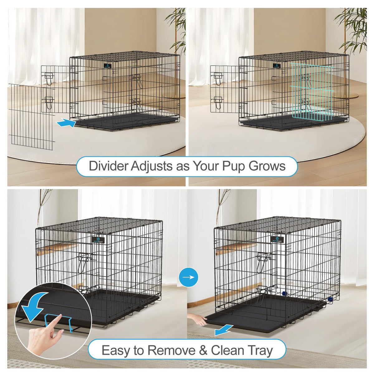 36” Large Heavy-Duty Foldable Dog Crate with Divider Panel B59312