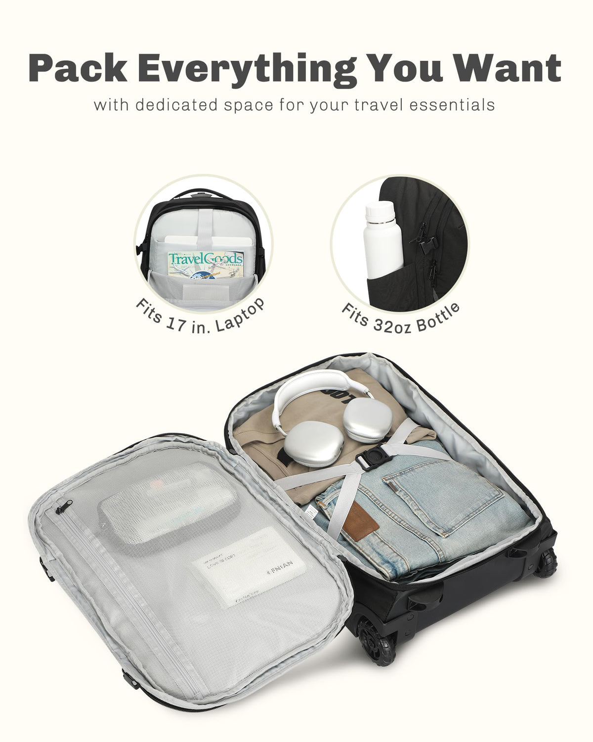 Rolling Backpack with Wheels 43L Jet Black J56438