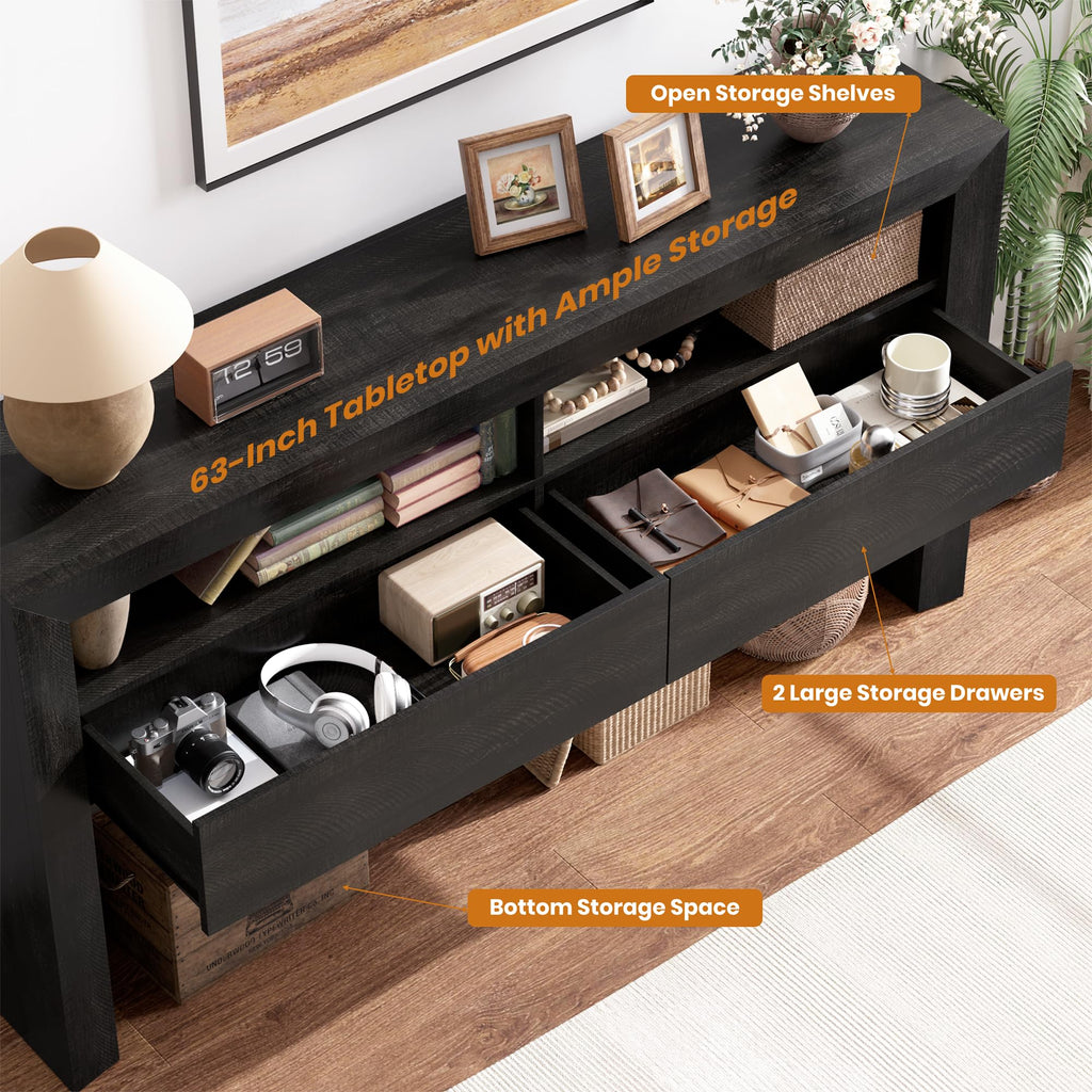 63" Dark Oak Console Table with 2 Drawers P44881