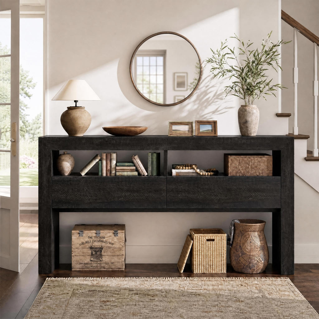 63" Dark Oak Console Table with 2 Drawers P44881