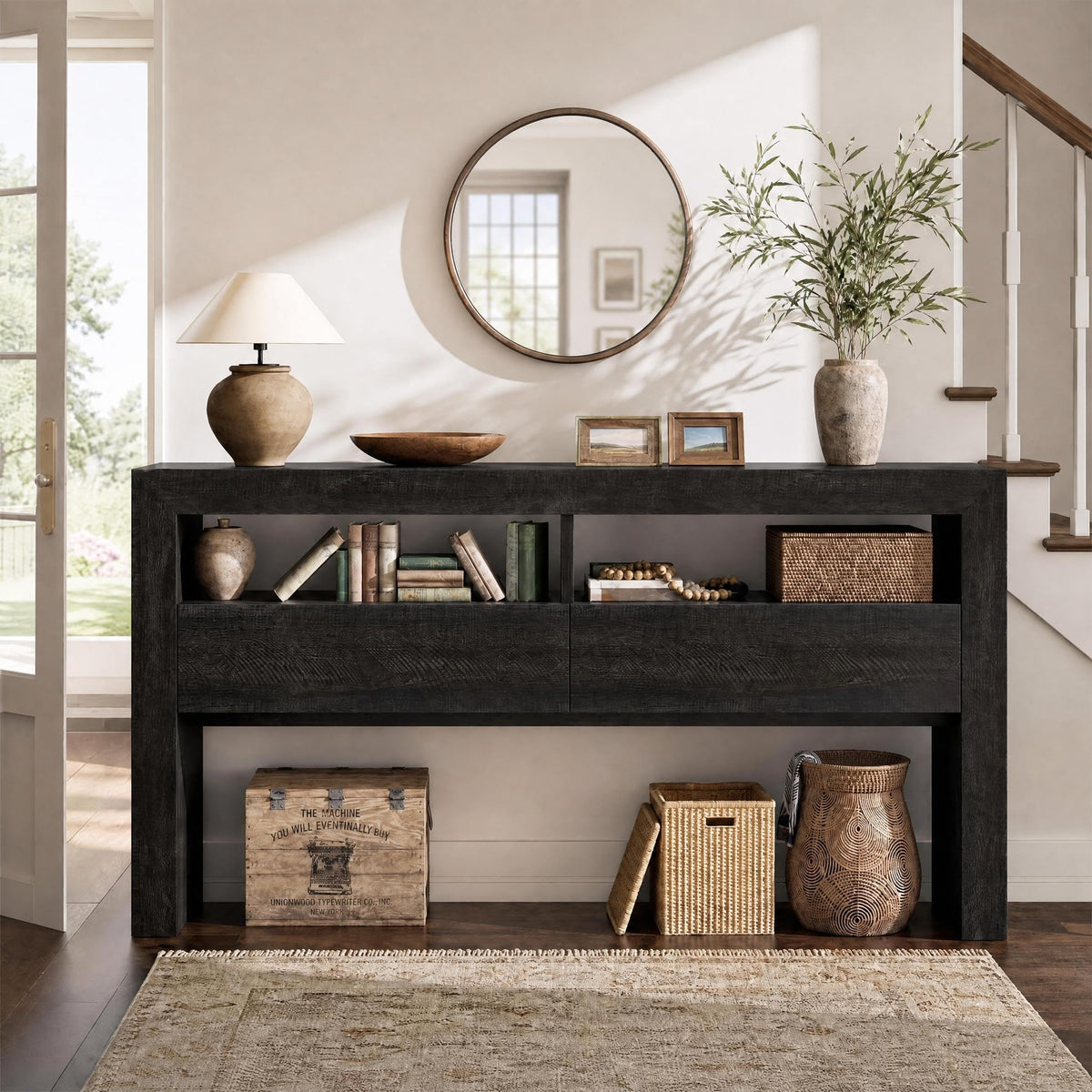 63" Dark Oak Console Table with 2 Drawers P44881