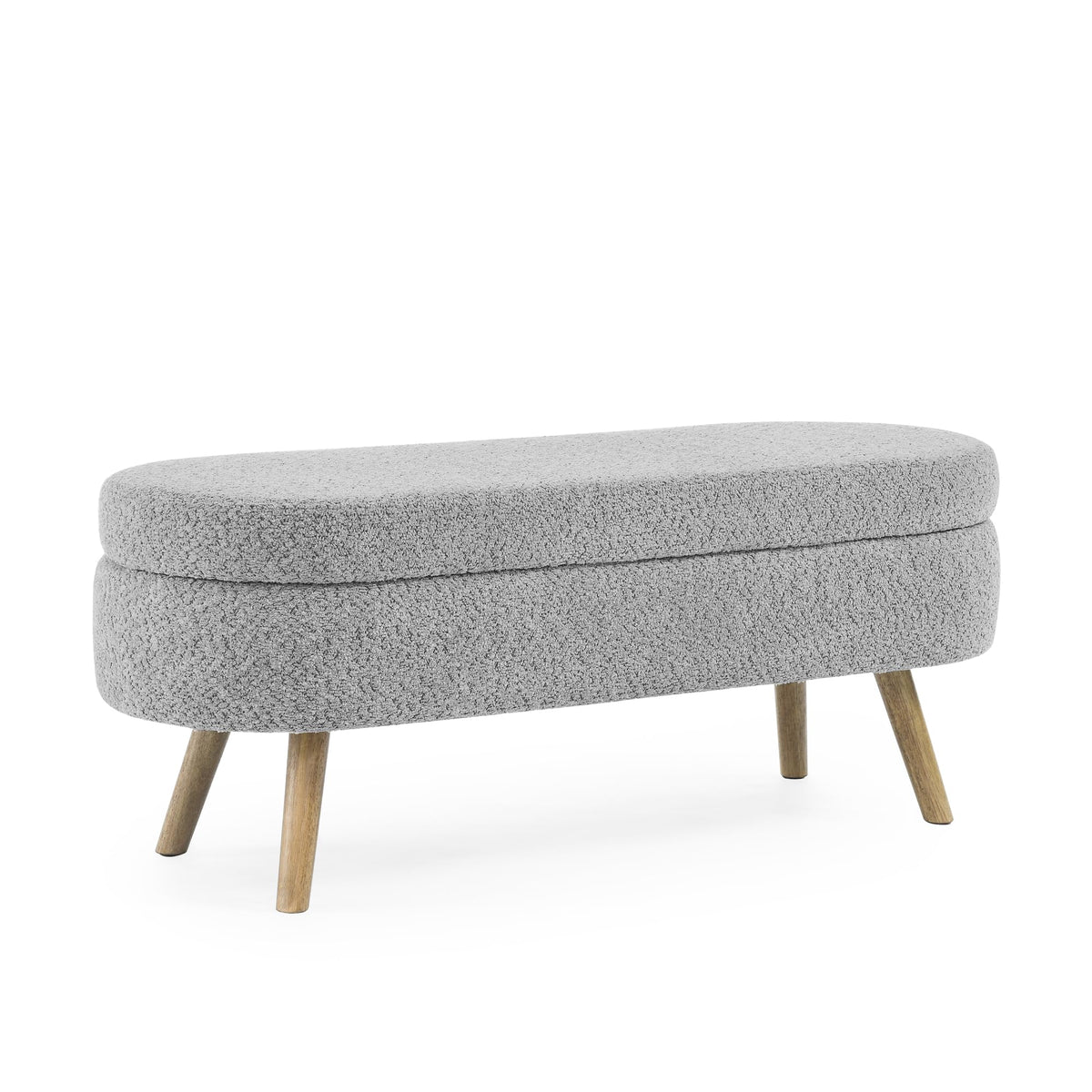 Oval Storage Bench with Rubber Wood Legs, Gray P981