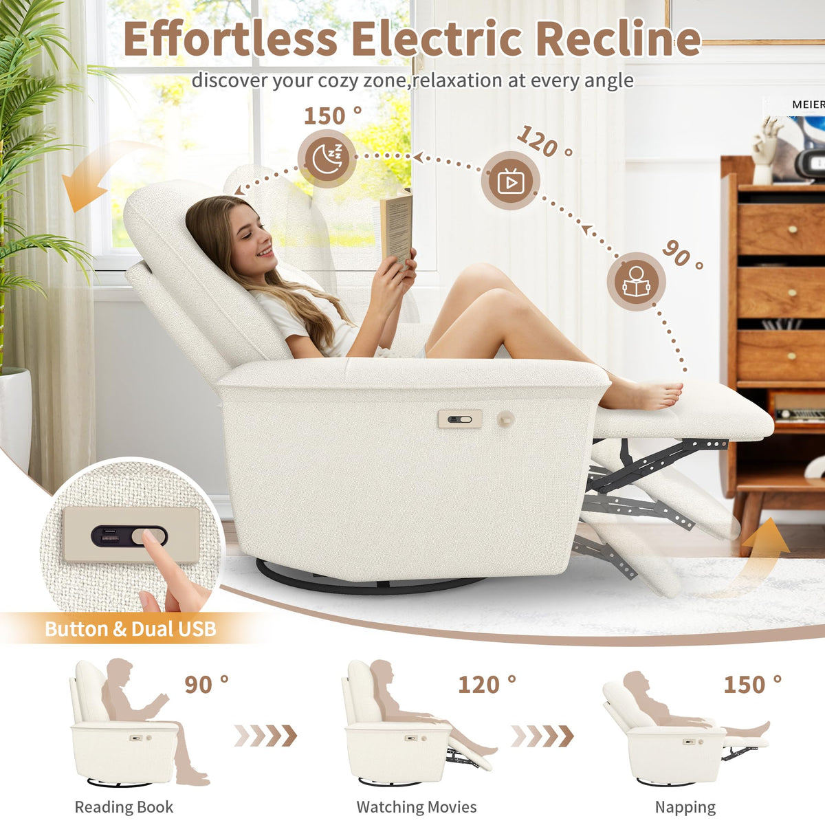 Power Swivel Rocker Recliner Chair with Phone Holder and USB Ports V73509