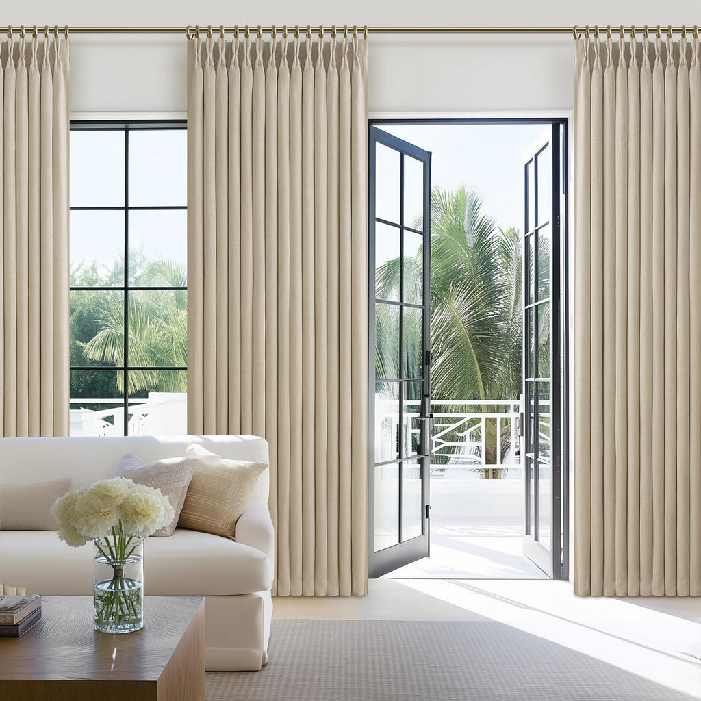 86 Inch Blackout Linen Blend Insulated Curtain 2 Panels Set W5444