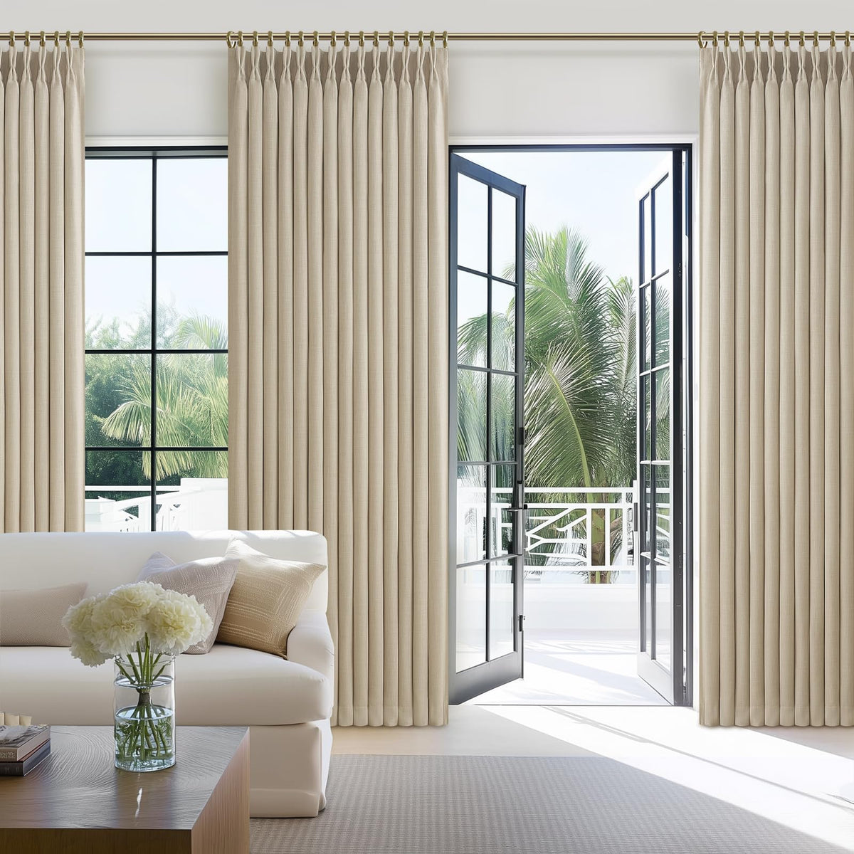 86 Inch Blackout Linen Blend Insulated Curtain 2 Panels Set W5444
