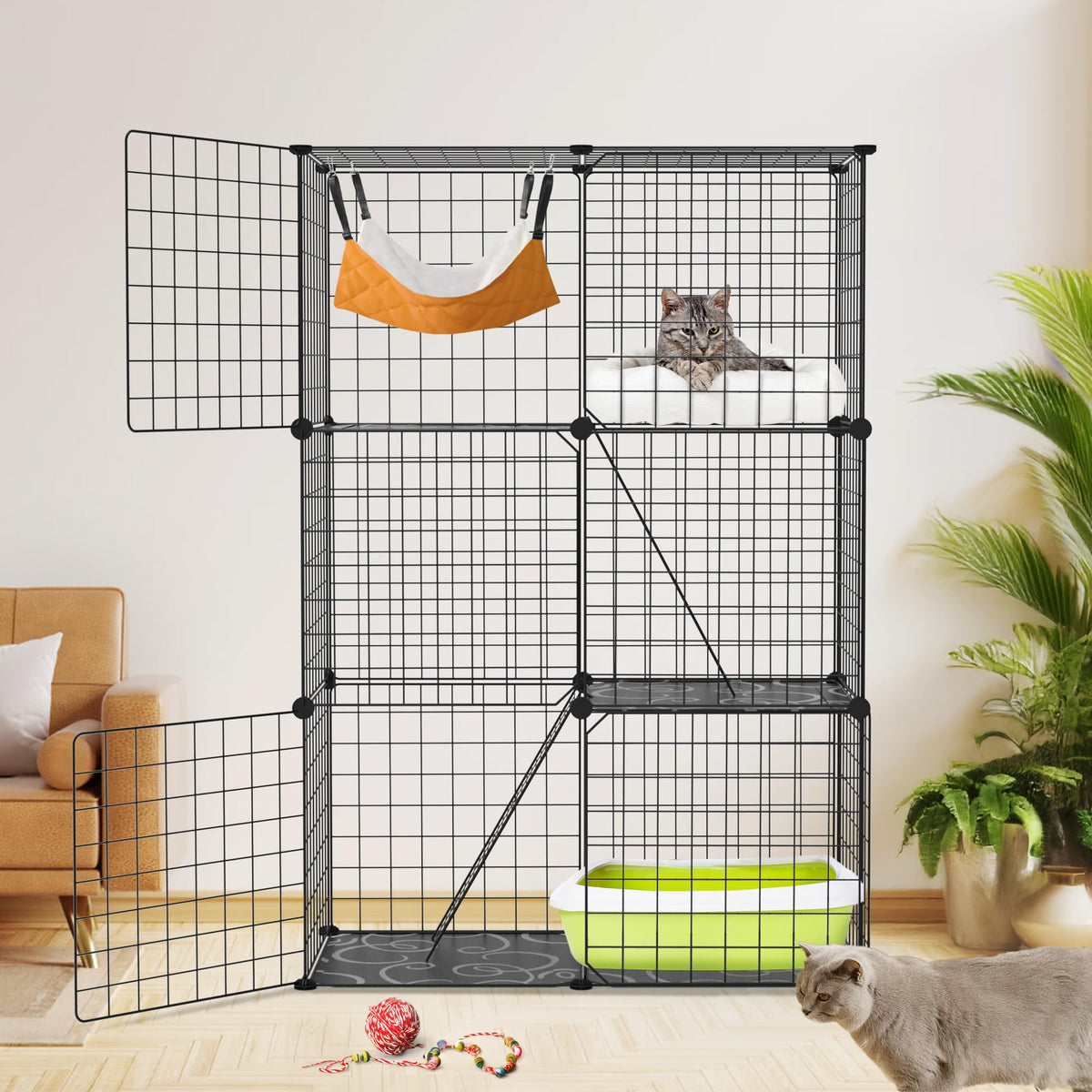 3-Tier Cat Cage & Enclosure with 3 Doors & 2 Ramps J229
