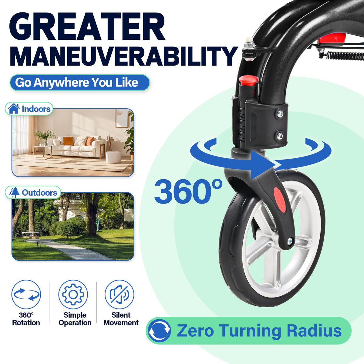 Super Lightweight 3 Wheel Foldable Aluminum Walker with Cup Holder, Black M2440