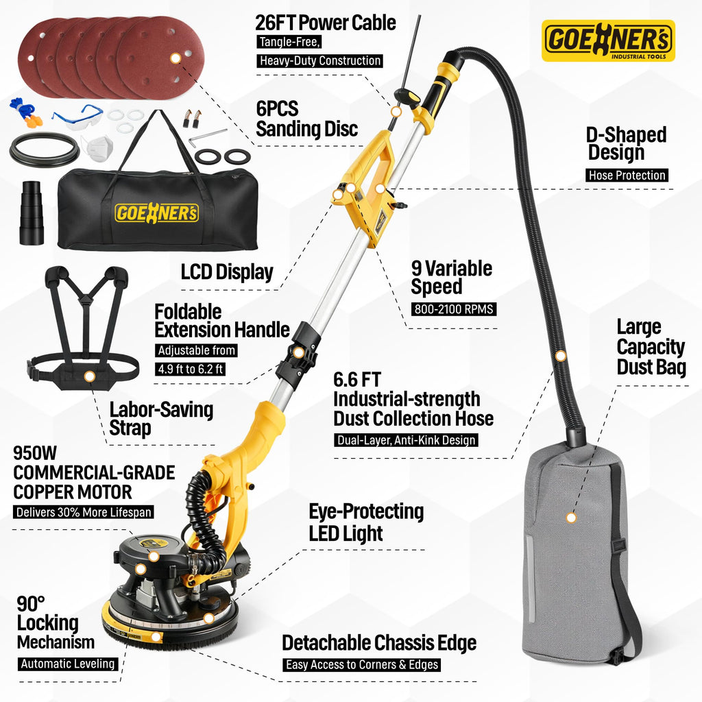950W Electric Drywall Sander with Vacuum Dust Collector K236