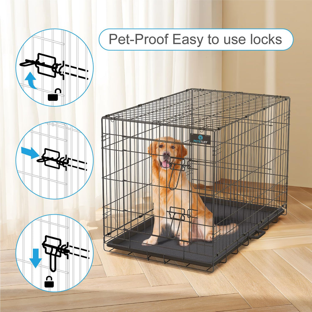 36” Large Heavy-Duty Foldable Dog Crate with Divider Panel B59312