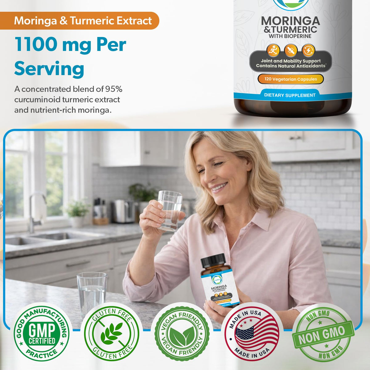 Moringa Turmeric Bioperine Supplement 120CT M902
