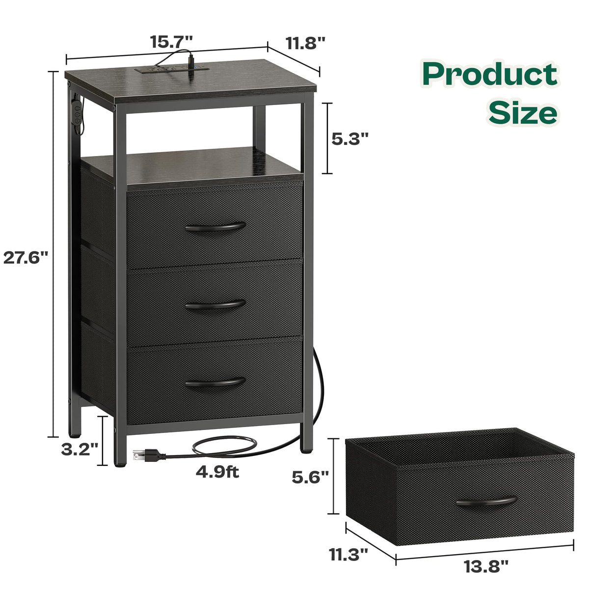 3 Drawer Nightstand with Charger Station and LED Lights M69287