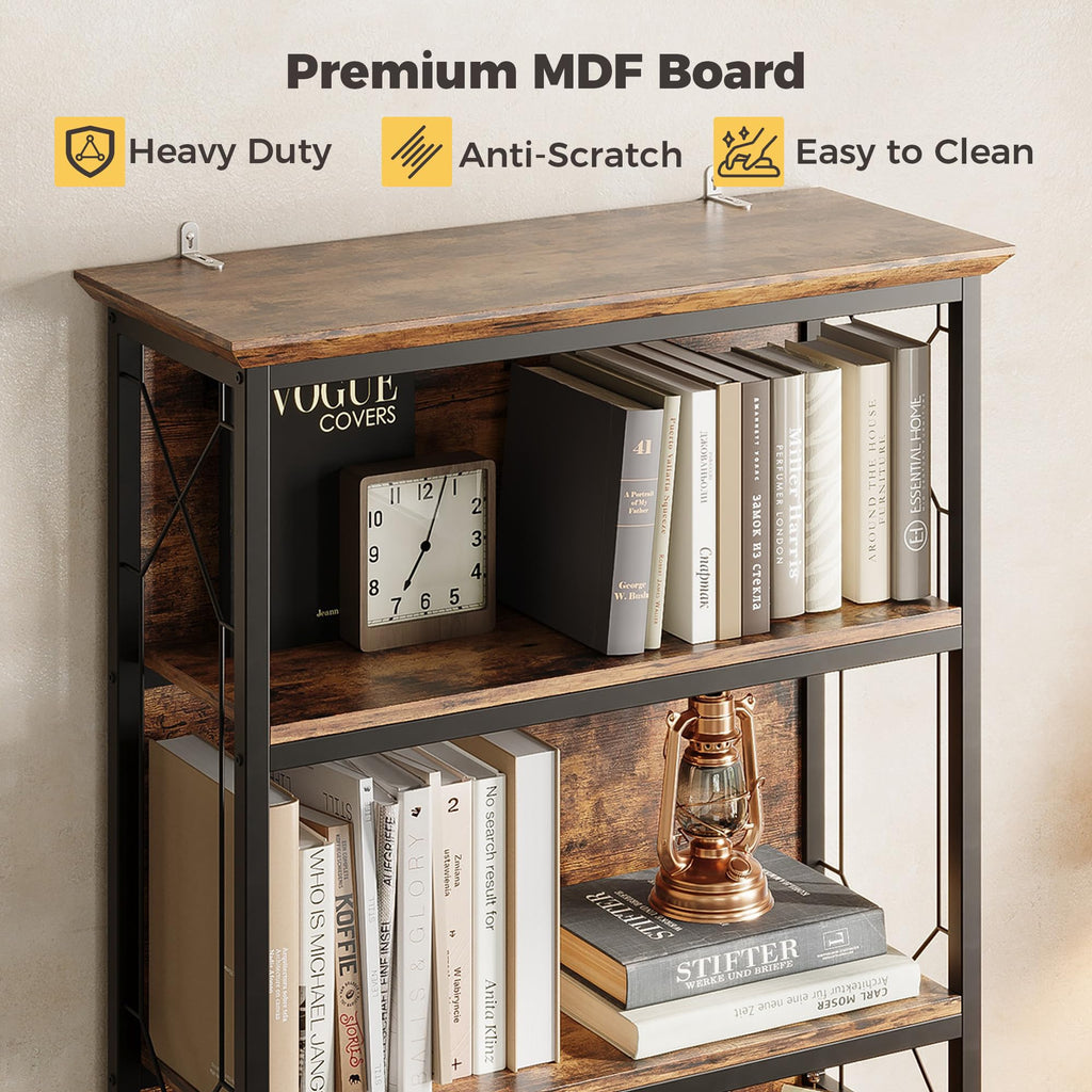 71 Inch 5 Tier Rustic Wood Bookshelf N398