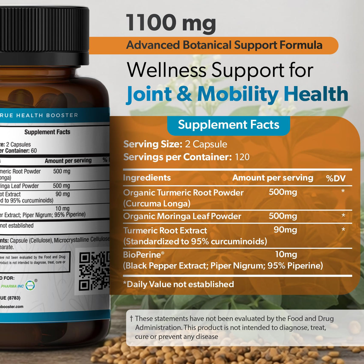Moringa Turmeric Bioperine Supplement 120CT M902