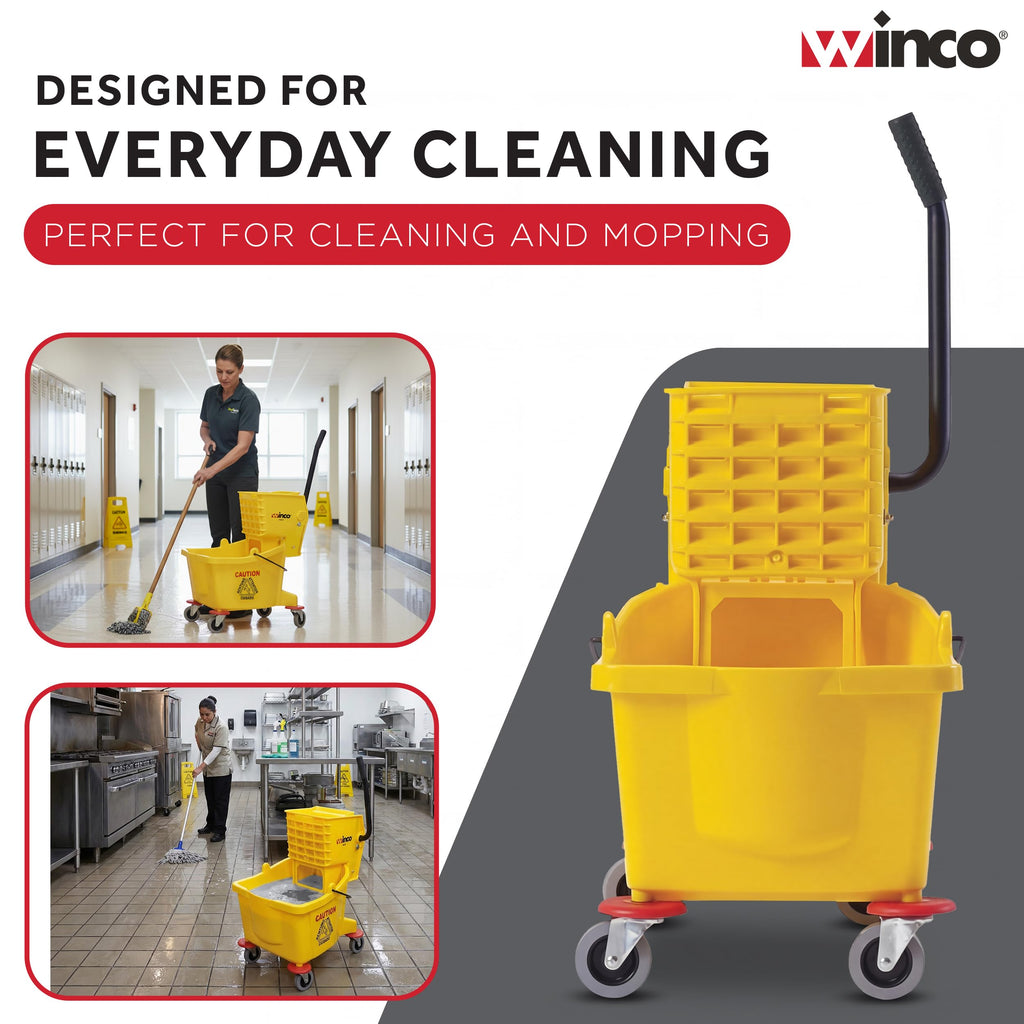 26 qt Yellow Plastic Mop Bucket on Wheels P64323