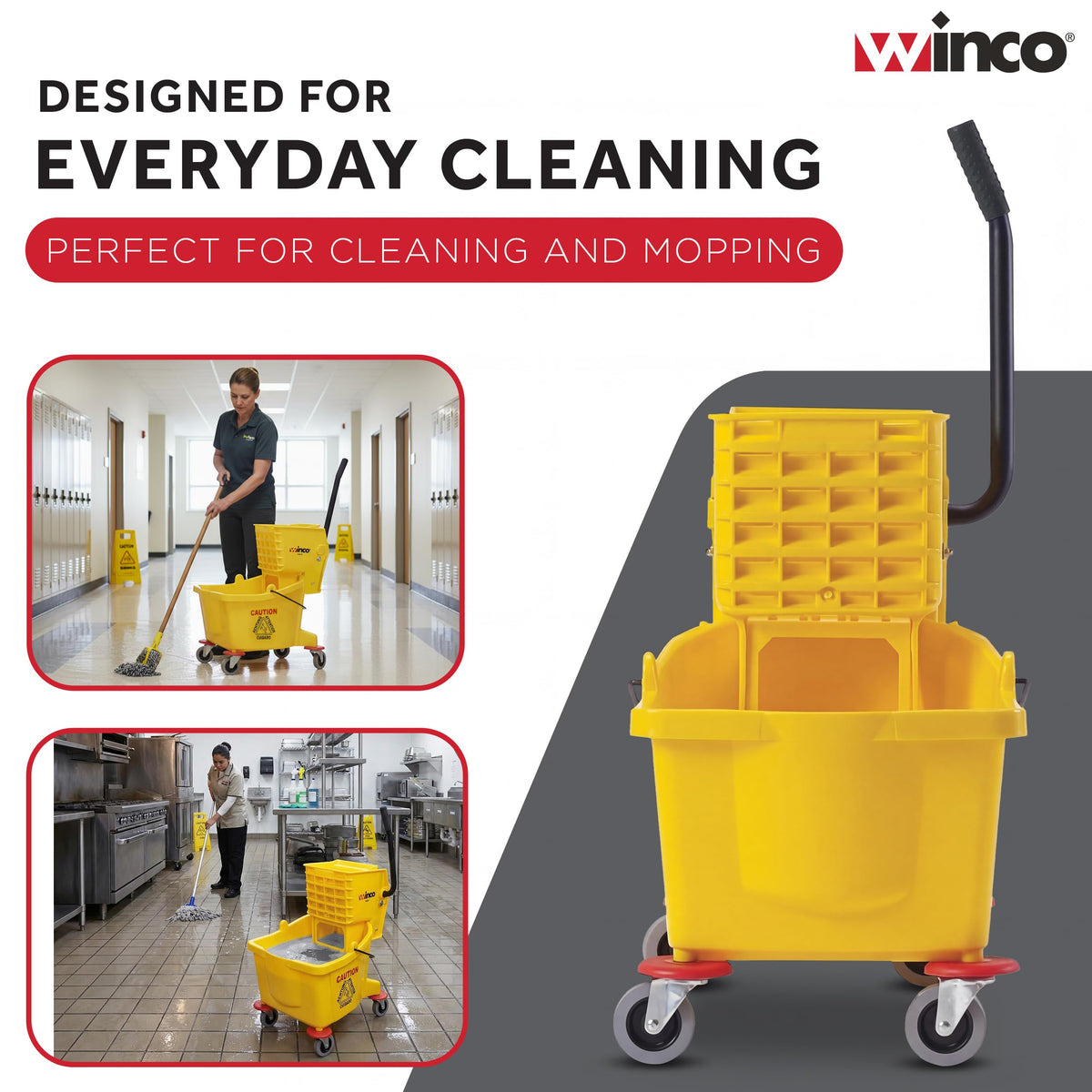 26 qt Yellow Plastic Mop Bucket on Wheels P64323
