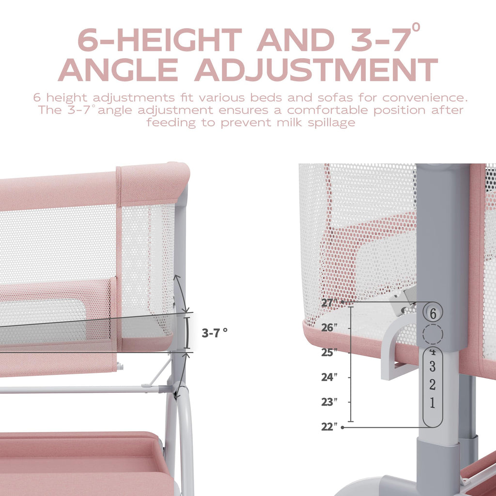 Baby Bassinet Bedside Crib with Mattress & Sheet, 4-Sided Mesh, Pink U3614