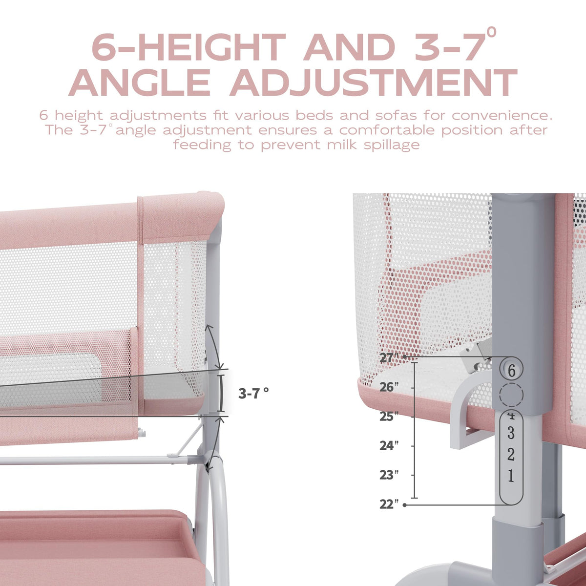 Baby Bassinet Bedside Crib with Mattress & Sheet, 4-Sided Mesh, Pink U3614
