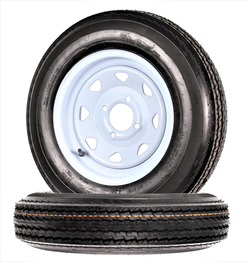 2-Pack Trailer Tire Rim Assembly 5.30-12 4 Lug White U14616