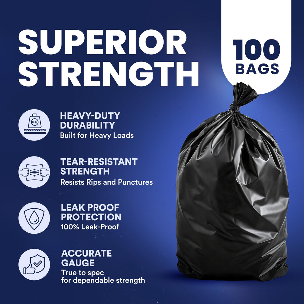 55-60 Gallon 1.2 Mil Black Trash Bags 100 Count I6493