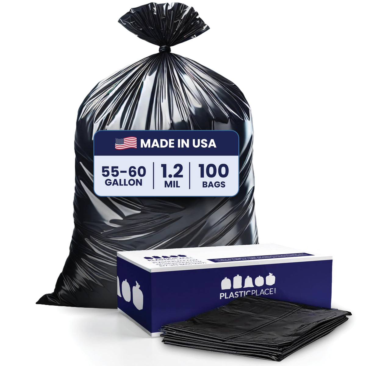 55-60 Gallon 1.2 Mil Black Trash Bags 100 Count I6493