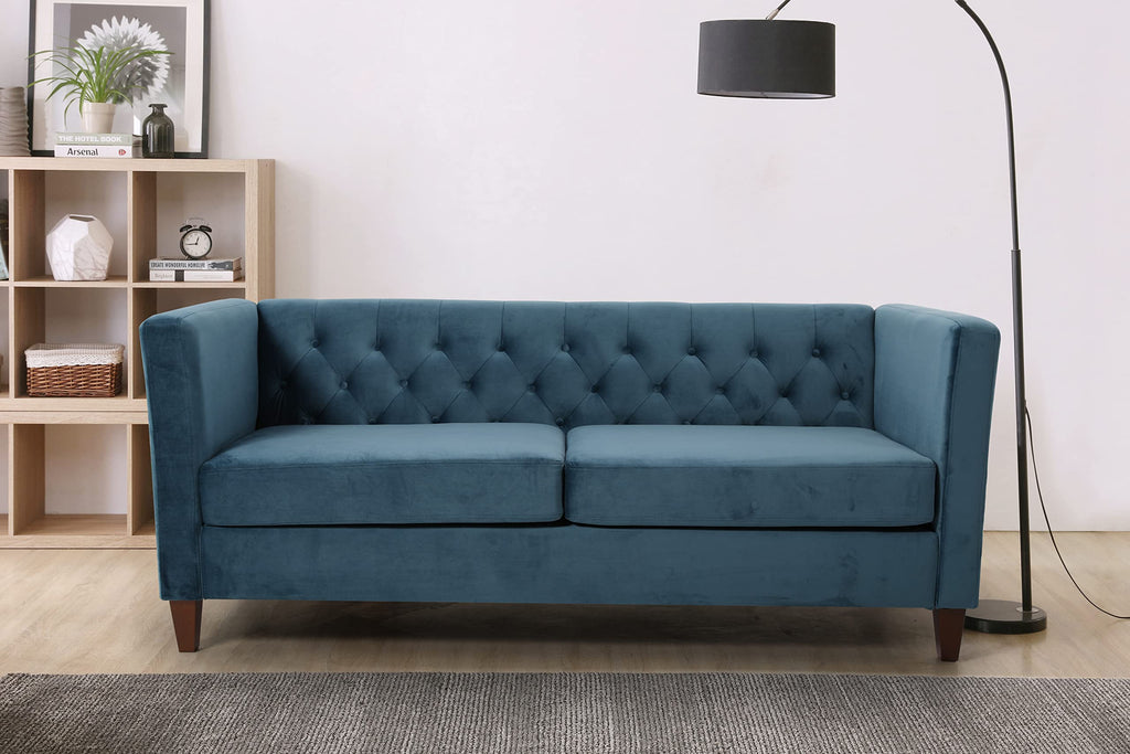 Prussian Blue Velvet Three Seater Sofa W179518