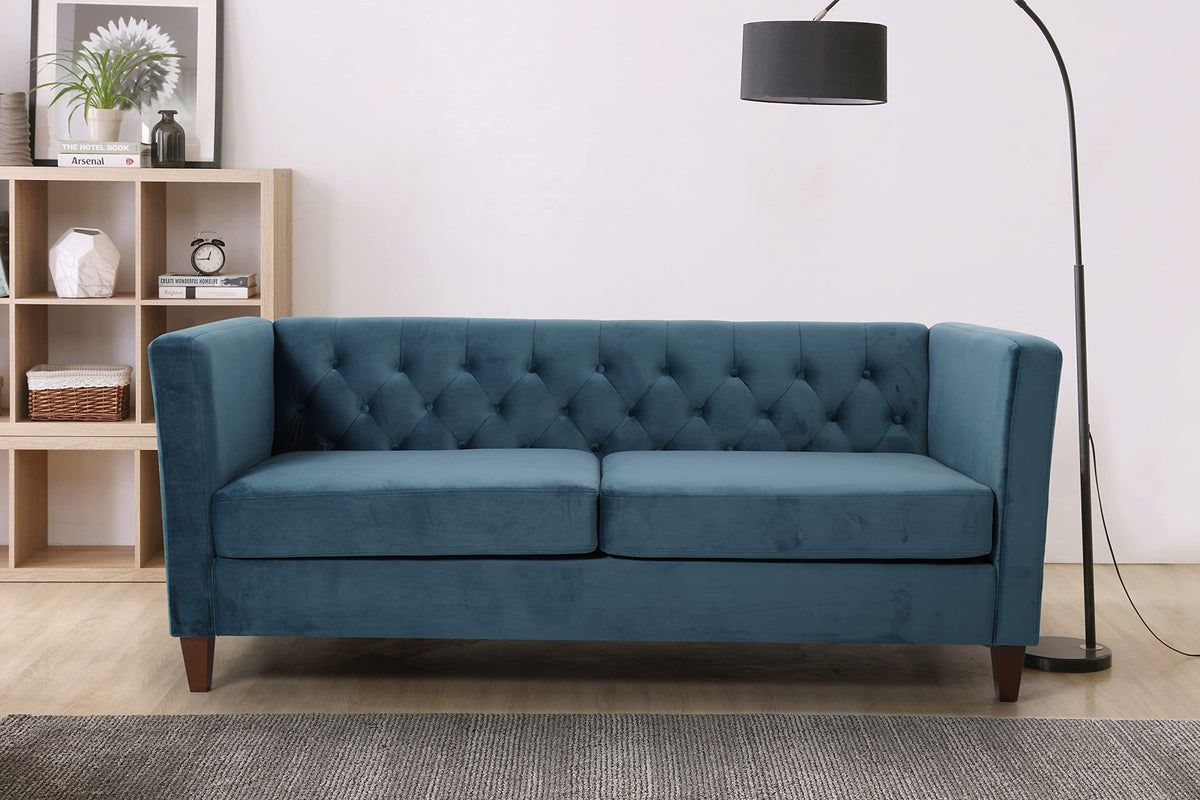 Prussian Blue Velvet Three Seater Sofa W179518