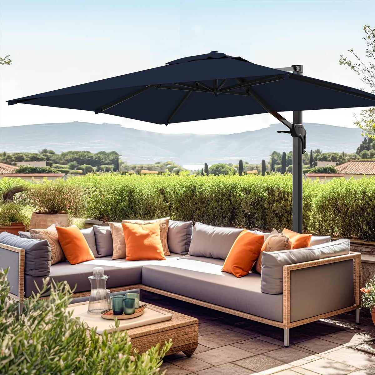 10 FT Square Cantilever Patio Umbrella with Recycled Fabric F3027