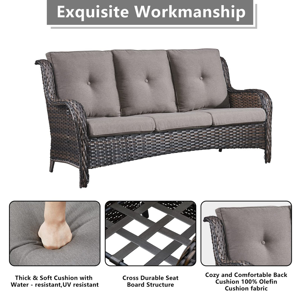 5 Piece Rattan Wicker Patio Furniture Set with Swivel Rocker Chairs Ottomans and Sofa U453